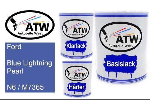 Ford, Blue Lightning Pearl, N6 / M7365: 1L Lackdose + 1L Klarlack + 500ml Härter - Set, von ATW Autoteile West.